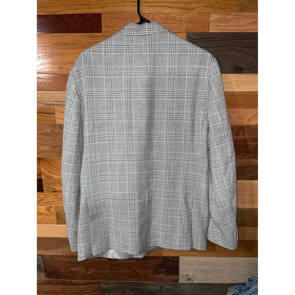 Tommy Hilfiger Mens 42R Grey Plaid Blazer Sport Coat Glen Check Two Button